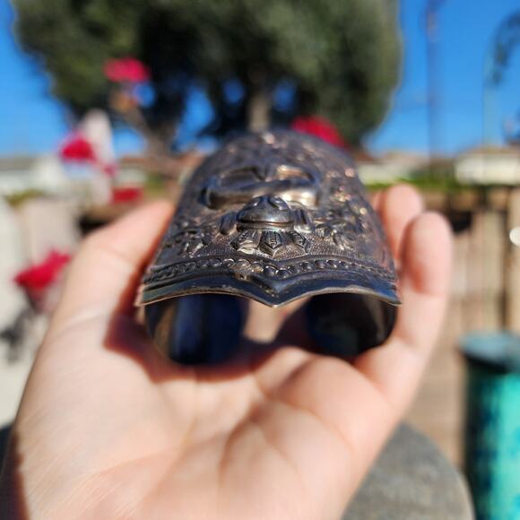 Antique Chinese Export Bracelet Sterling Silver Buddha Ornate Repousse Cuff RARE - Picture 10 of 16